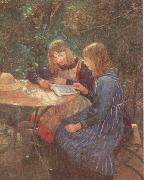 Fritz von Uhde Two daughters in the garden oil painting